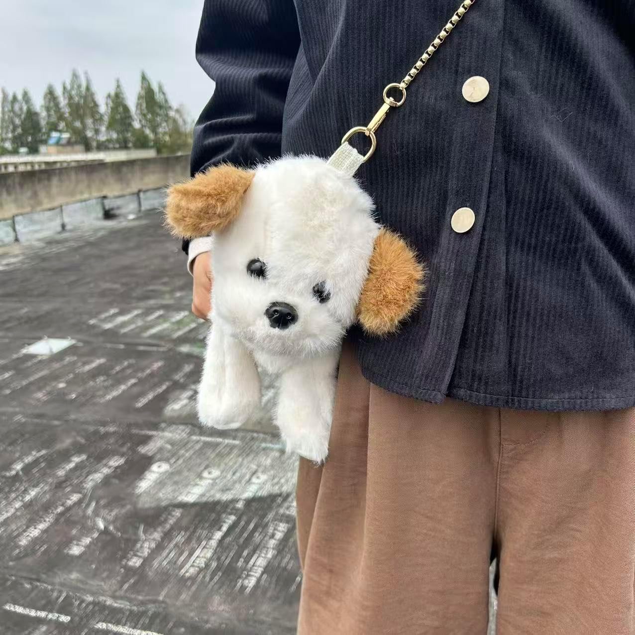 Labrador Dog Crossbody Bag, Dog Shoulder Bag Messenger Bag, Cute Animals Plush Purse Novelty Bag with Zipper for Women (White and Brown) - Image 4