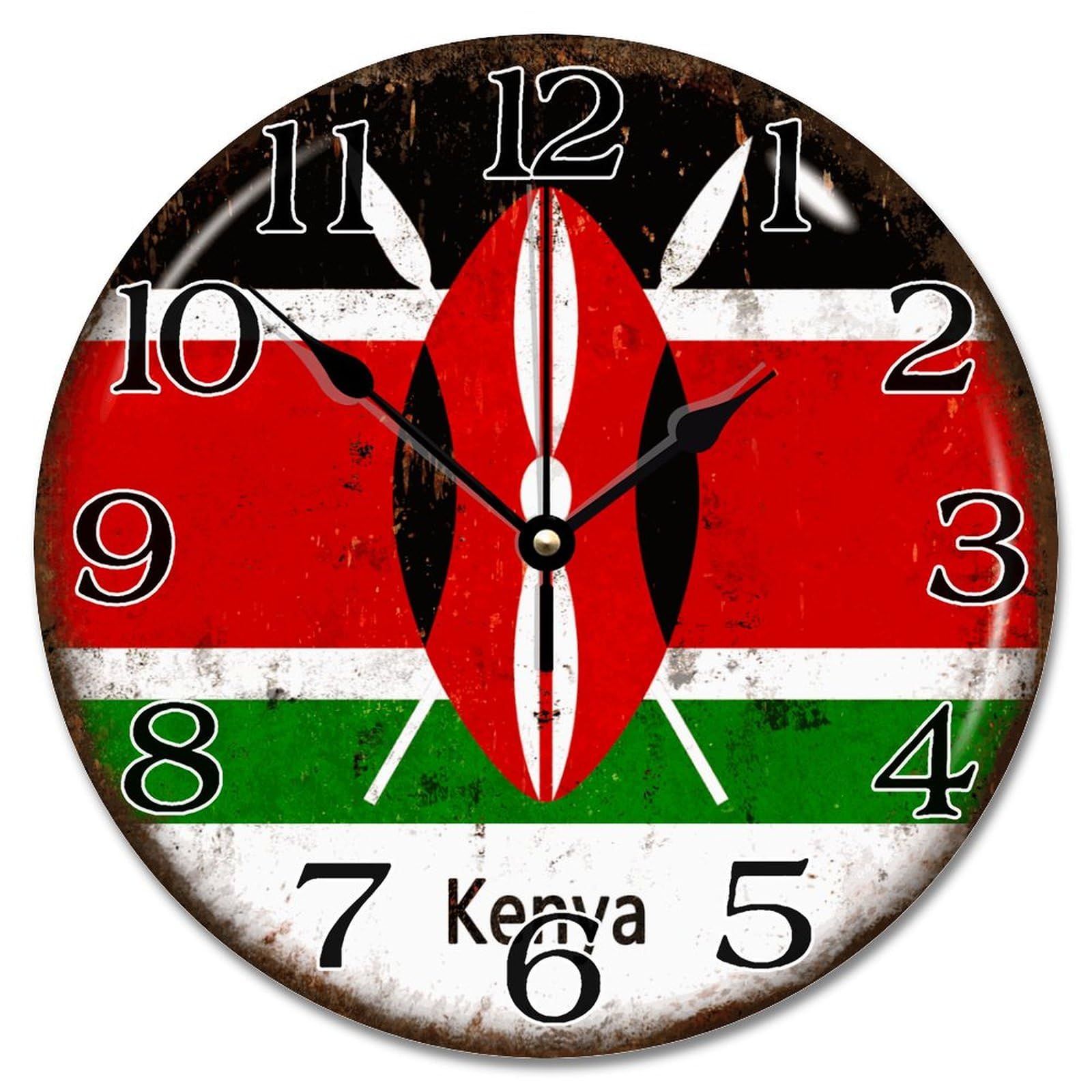 Horloge murale en bois silencieuse 30 cm salon chambre motif Kenya