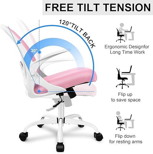 Miniatura 5 de Primy Silla de oficina ergonómica con soporte lumbar ajustable y altura, silla giratoria de malla transpirable para computadora con reposabrazos