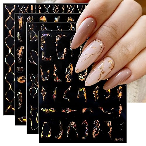JMEOWIO 9 Sheets Marble Line Nail Art Stickers Decals Self-Adhesive