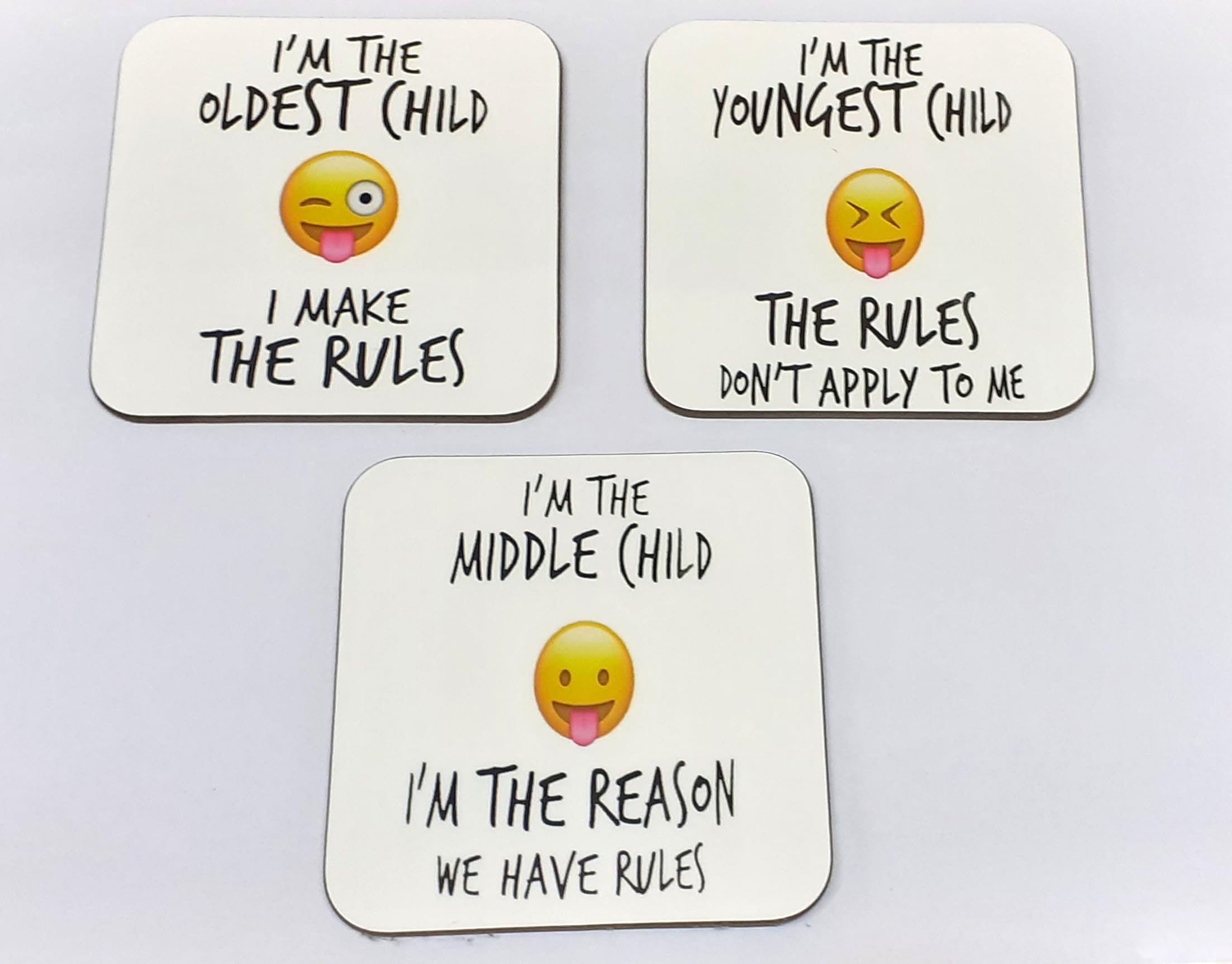 Youngest, Middle and Oldest Sibling, Child, Wooden Coaster Set