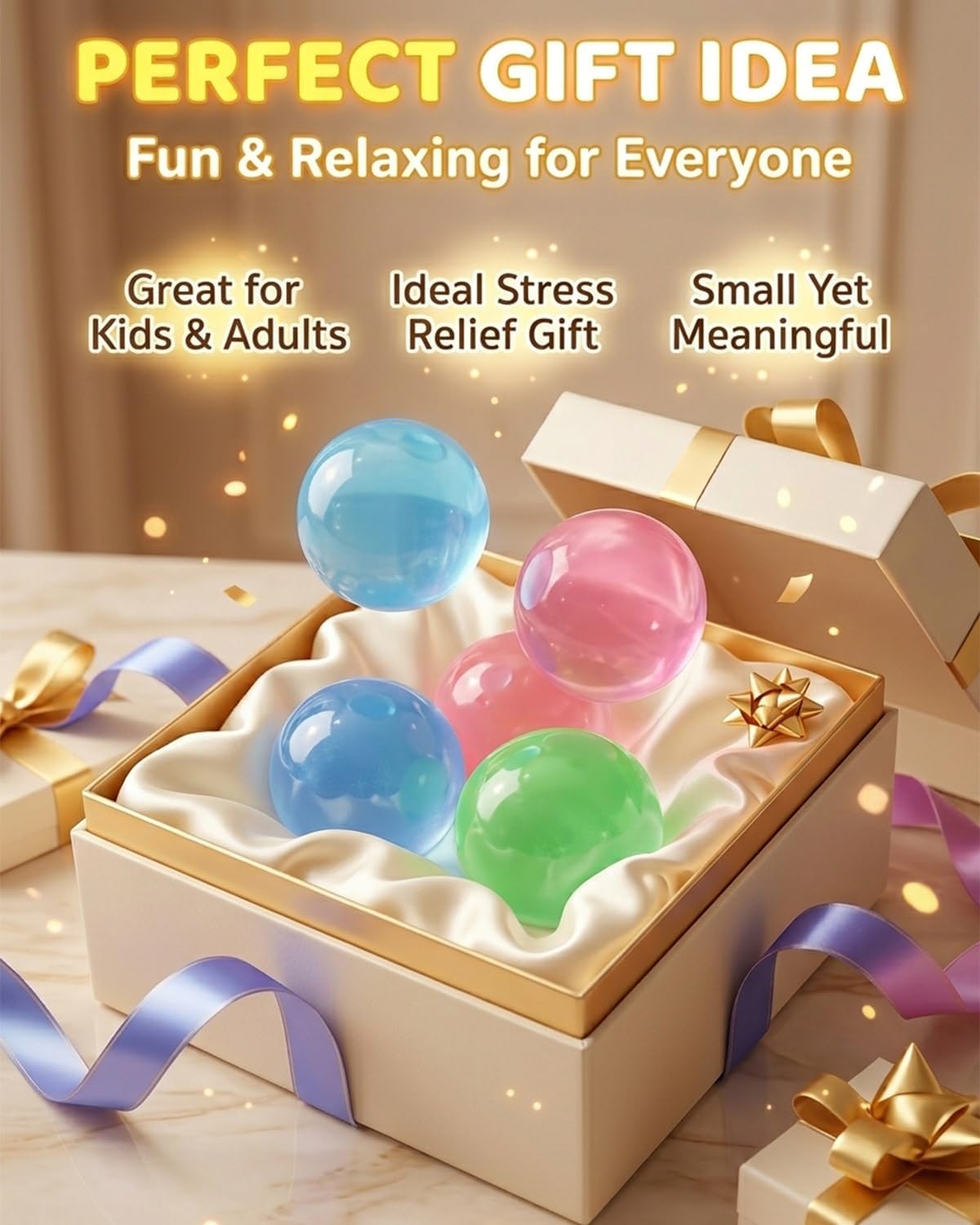Handmade Coconut Oil Stress Ball Round Squishy Non Sticky Slow Rising Squeeze Fidget Toy Soft Sensory Stress Relief Ball for Kids Adults Anxiety Relaxation 2026 Desk Stressball Toy Gift(2.4IN 4PCS)