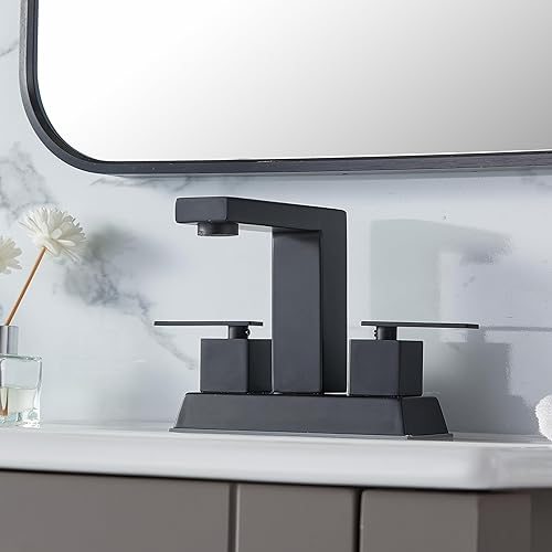 Miniatura 3 de Centerset - Grifo de baño negro mate, grifo de lavabo de baño de 4 pulgadas, 2 asas, lavabo, caravanas, grifos de tocador de baño para fregadero de