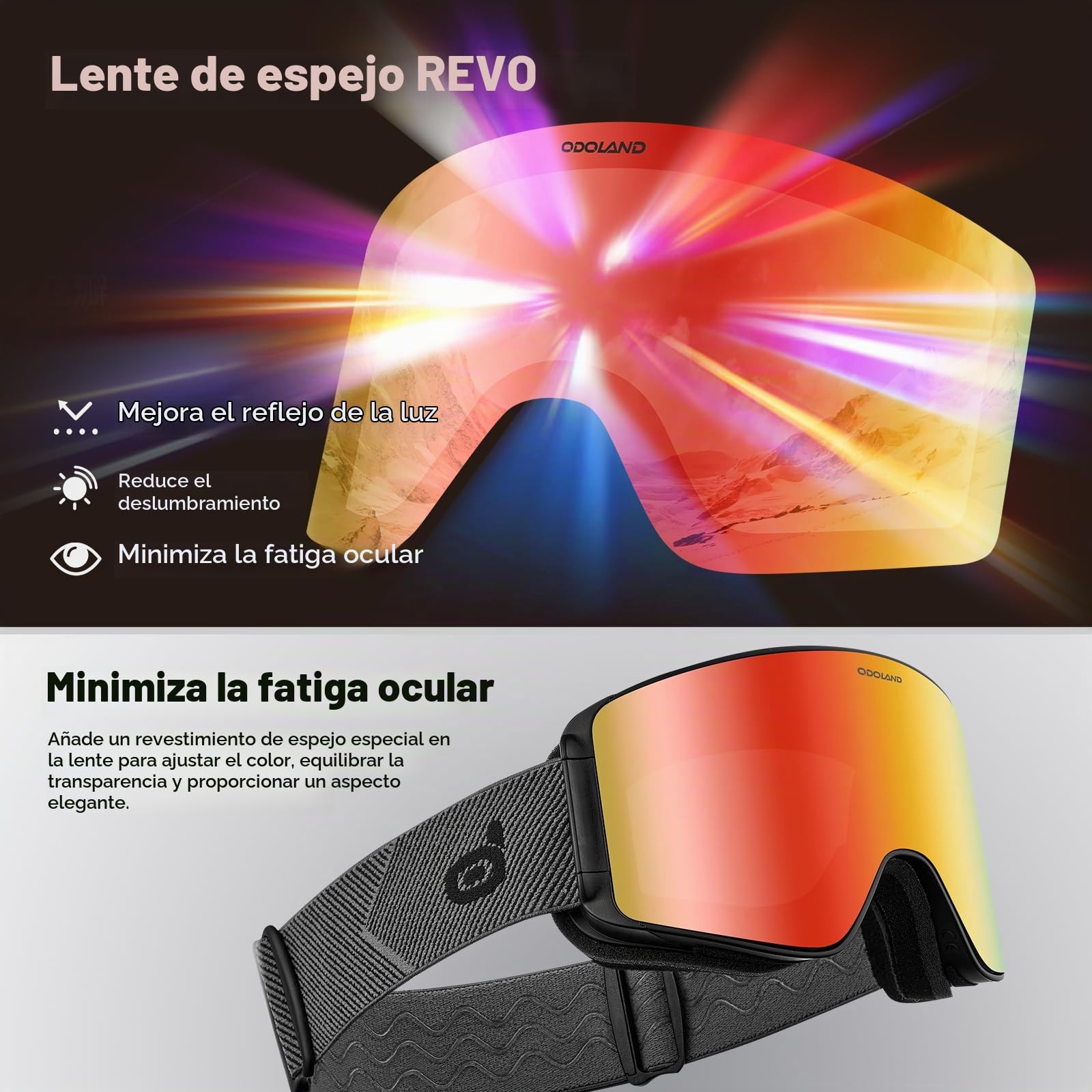 Odoland Kit de Gafas de Esquí con Lente Removible Magnético Gafas de Nieve Antivaho con Protección UV, para Hombres y Mujeres, Compatible con Casco