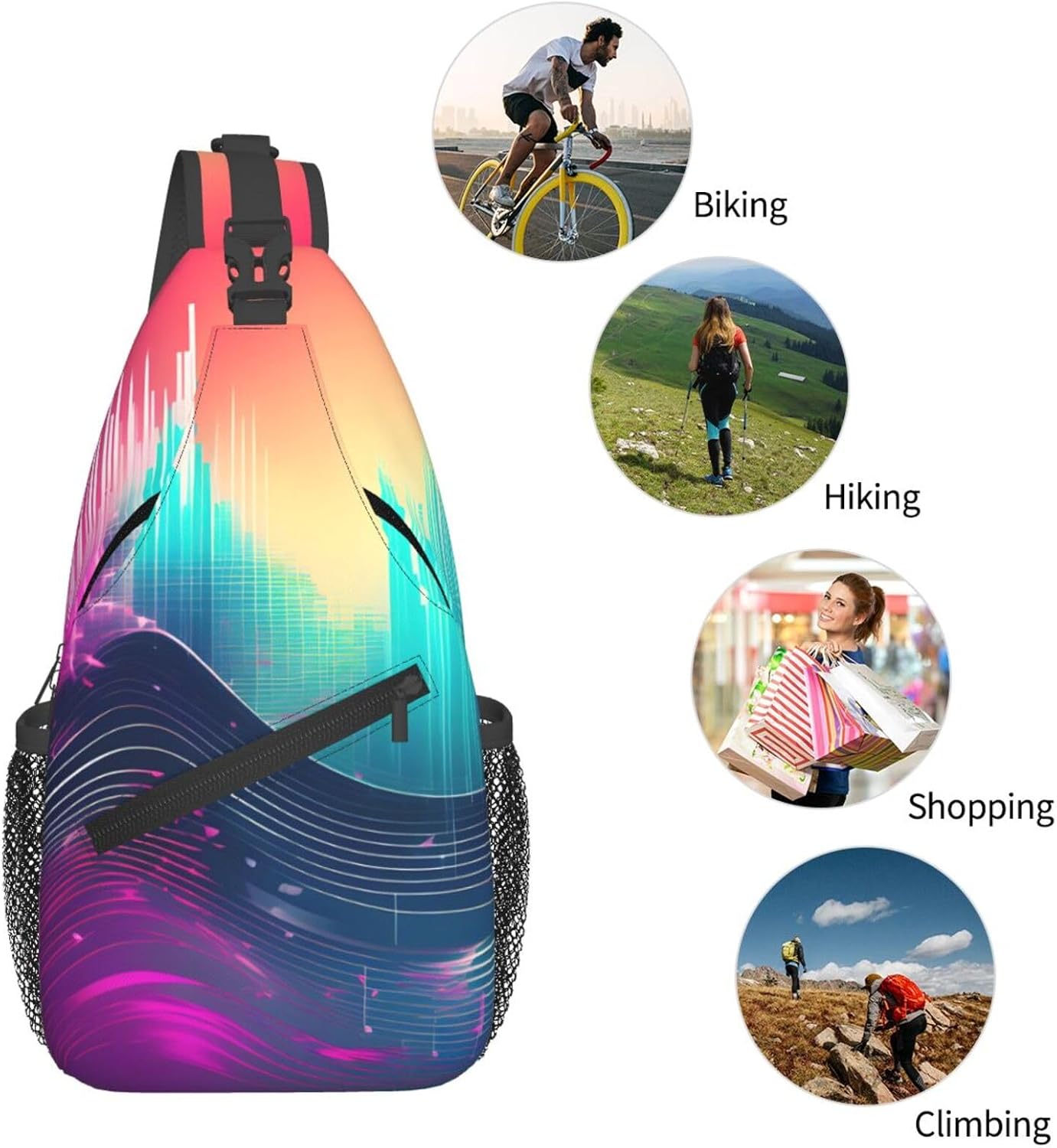 Durable Lightweight Cool Music sound wave Print Cross chest bag diagonally for Travel Commute Daily Use