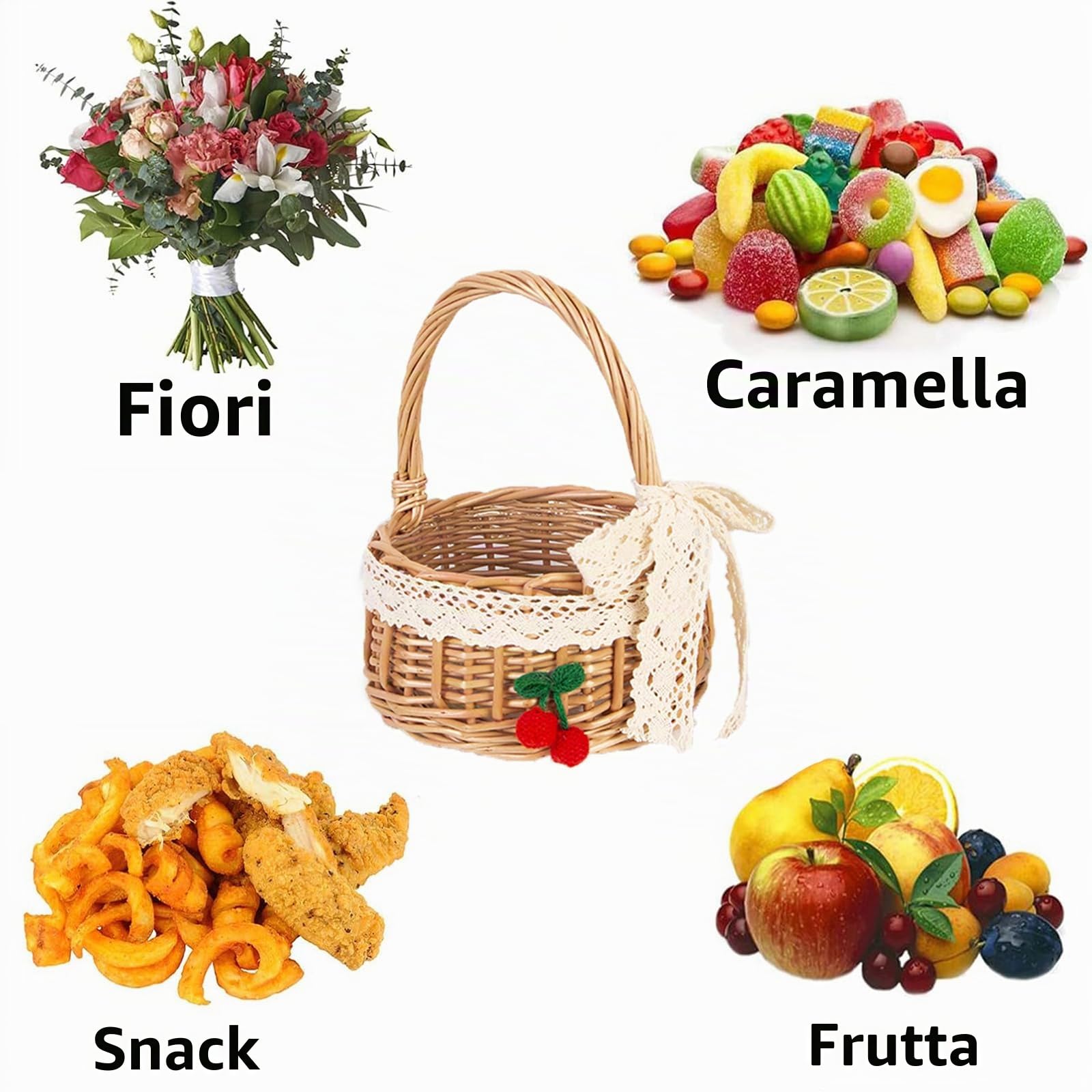 2 Pezzi Cesti per Fiori Intrecciati a Mano, Cesto di Vimini per Fiori In Rattan, Cestini Vimini, Cestino Matrimonio, Cestino per Damigella, per Matrimonio Decorazione Di Casa (Nastro Medio)