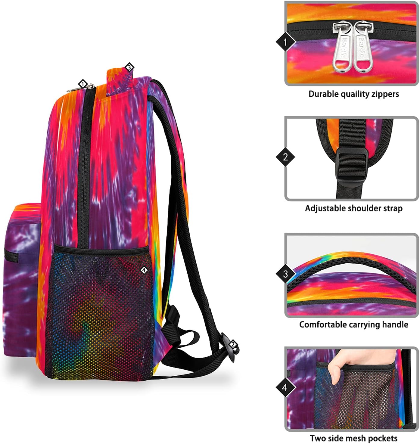 Pardick Rainbow Tie Dye Backpacks for Girls Boys, Abstract Travel Backpack Laptop Backpack Waterproof School Backpack Bookbags for Teens Kids Backpack with Multiple Pocket
