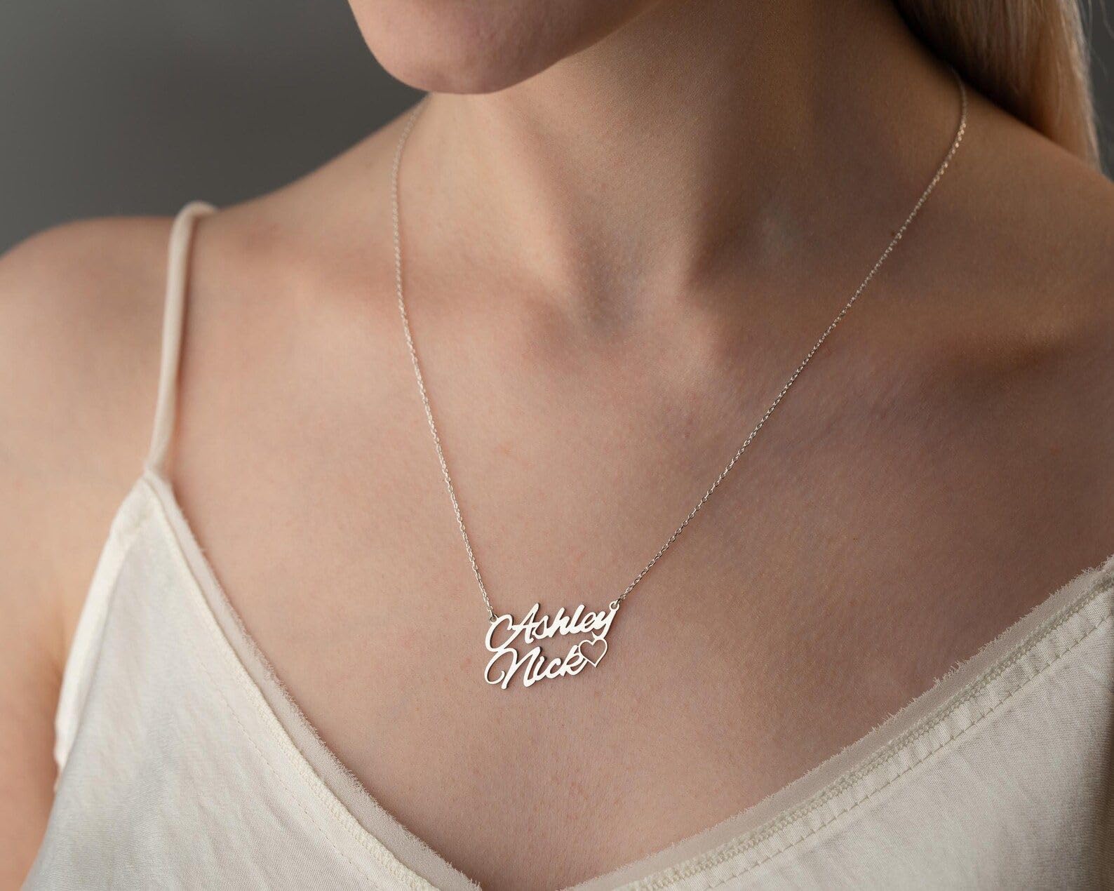 Argento sterling 925 coppia nome collana doppio nome cuore pendente gioielli per matrimonio