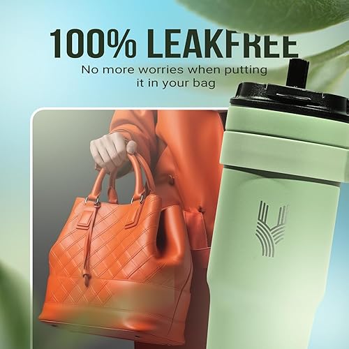 Miniatura 4 de Vaso 1.0 con asa, vaso de acero inoxidable de 40 onzas con aislamiento al vacío con tapa 2 en 1 a prueba de fugas y popote para agua, café o té,