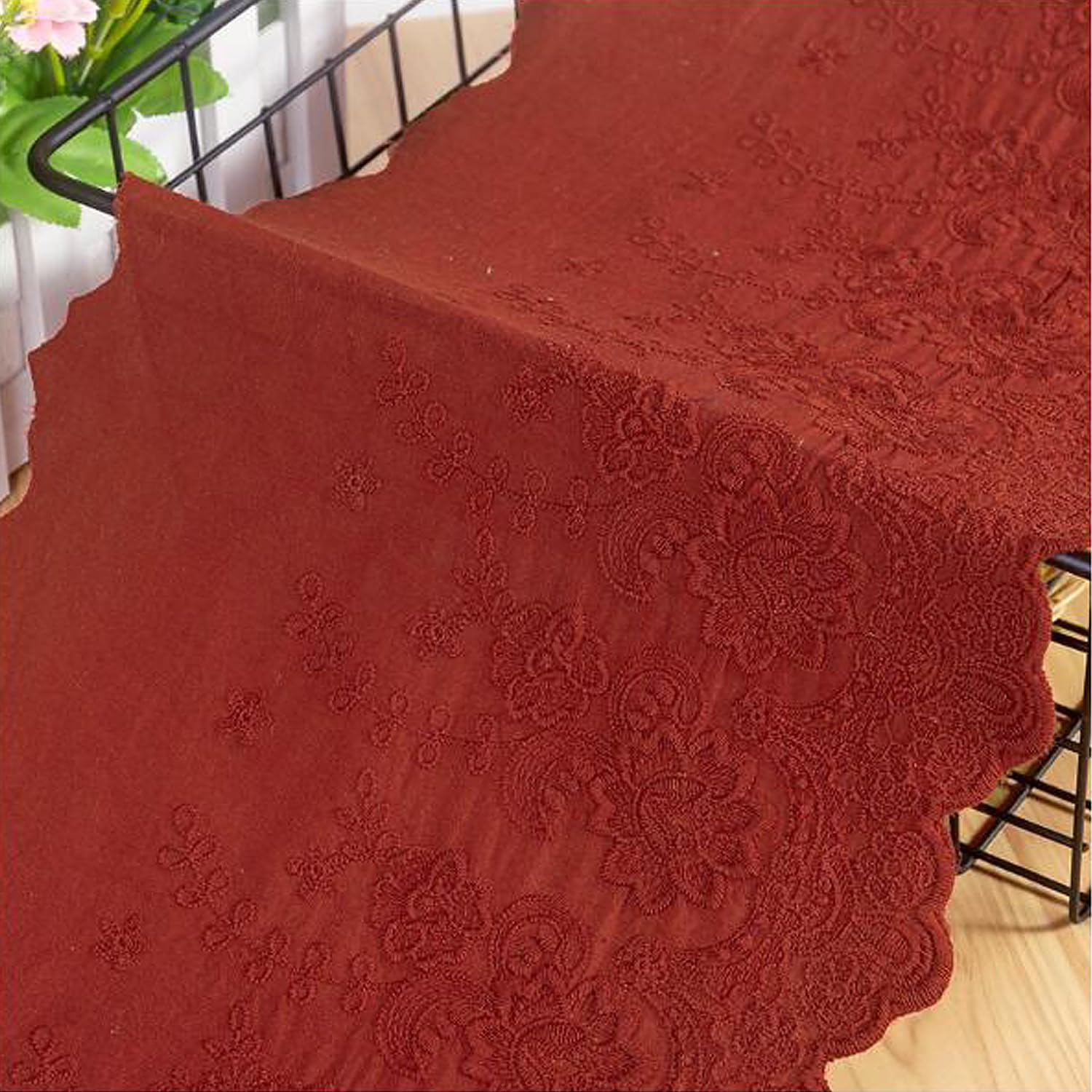8 Meter Spitzenband aus Baumwolle 22CM Breit Baumwollspitze Meterware Spitzenbordüre Stickerei Dekoband Zierband für Nähen Kleidung Vorhang Handwerk(Jiu rot)