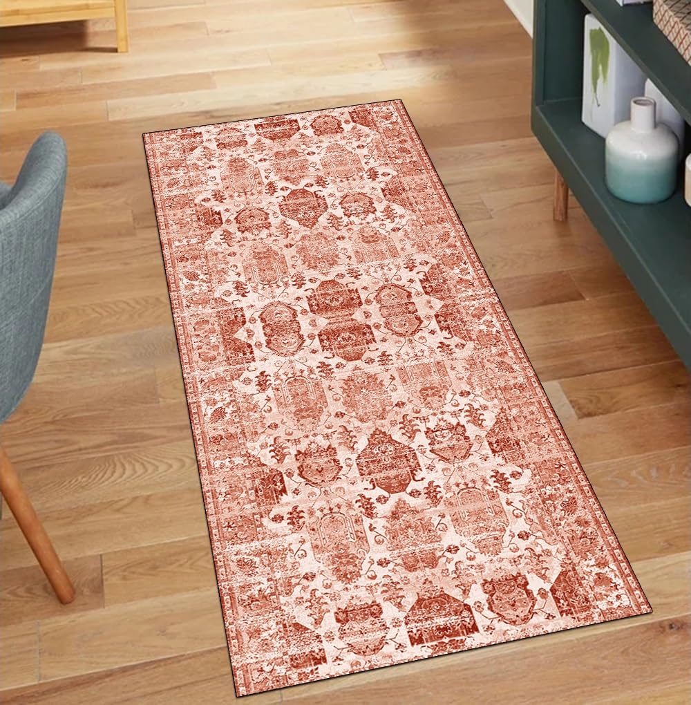 Camino de pasillo antideslizante rojo de 70 x 110 cm, alfombra lavable para decoración del hogar