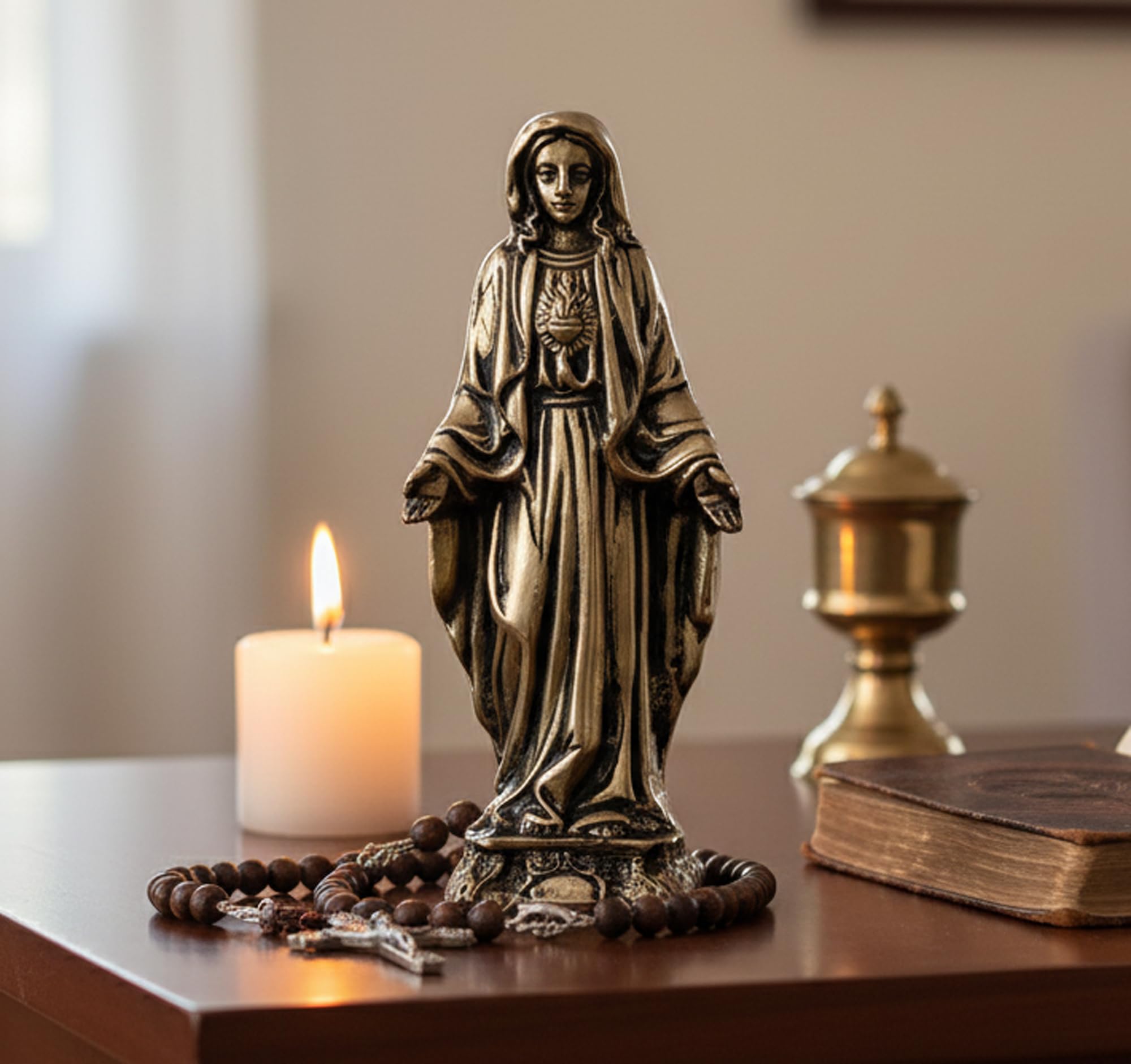 Esplanade Golden Brass Mother Mary Statue Spiritual Idols - 5.75 Inches | Religious Statues | Holy Statue Of Christians