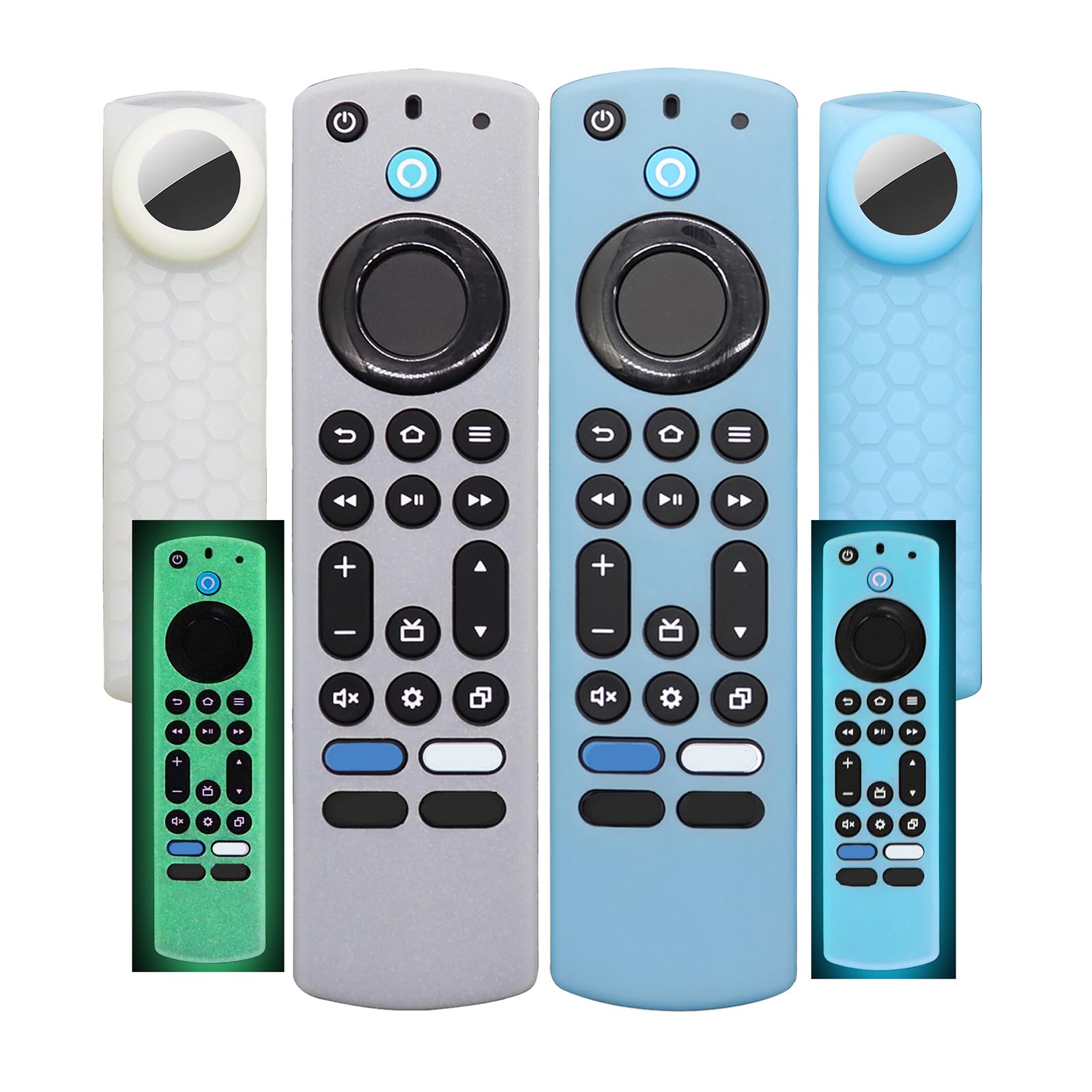 CT-RC1US-21 - Funda para mando a distancia con agujero para Airtag y adhesivo para azulejos (brilla en la oscuridad) para control remoto NS-RCFNA-21 Insignia/Toshiba Fir TV, para TV Omni Series y TV