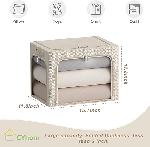 Miniatura 5 de Caja de almacenamiento de ropa con 3 aberturas, paquete de 3 contenedores plegables apilables, caja de almacenamiento con marco de metal,