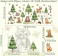 Vista 5 de Calcomanías de pared de animales del bosque, calcomanías de pared de animales de dibujos animados, pinos verdes, ciervos, osos, bosques, decoración
