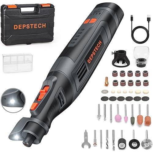 DEPSTECH Cordless Rotary Tool Kit, 8V 2.5Ah Larger Battery, 5-Speed 30000RPM Max, LED Work Light, Power Multi Tool 47Pcs Durable Accessories Set for Carving, Polishing, Sanding, Drilling, DIY Crafts