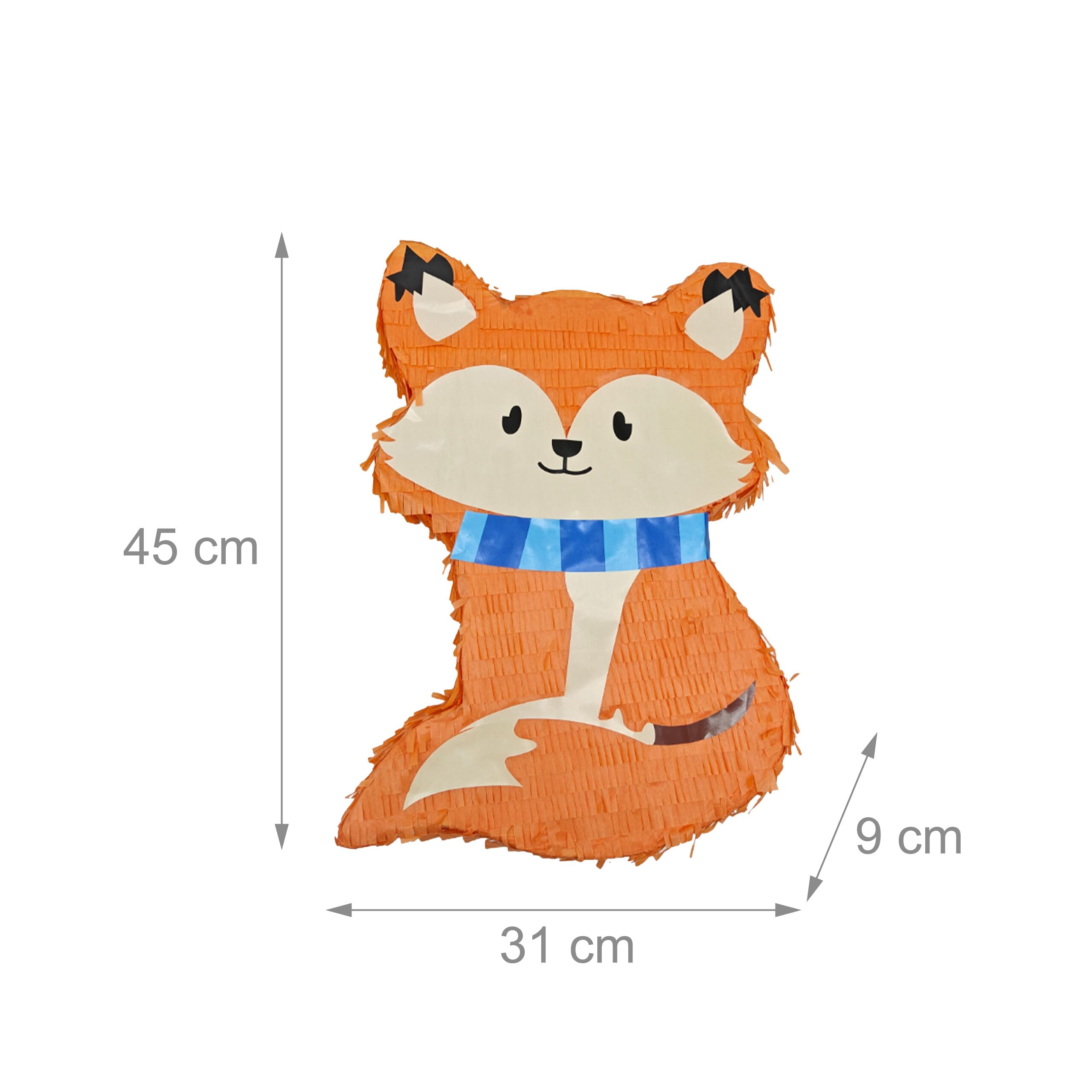 Relaxdays Pinata Volpe, con Bastone e Maschera, Pinata Bambini, Compleanni, da riempire, HxLxP: 45x31x9 cm, Multicolore.