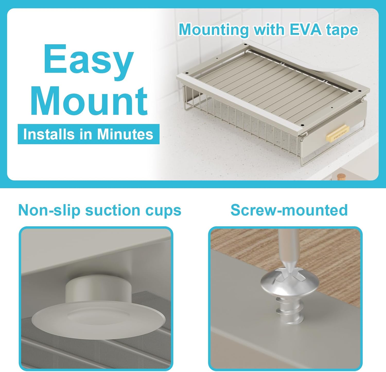 Under Sink Organizer and Storage, 2 Pack Pull Out Cabinet Organizer, Metal Slide Out Drawers for Cabinets, Multi-Purpose Storage Shelf for Kitchen, Cupboard, Bathroom Pantry Cabinet Grey