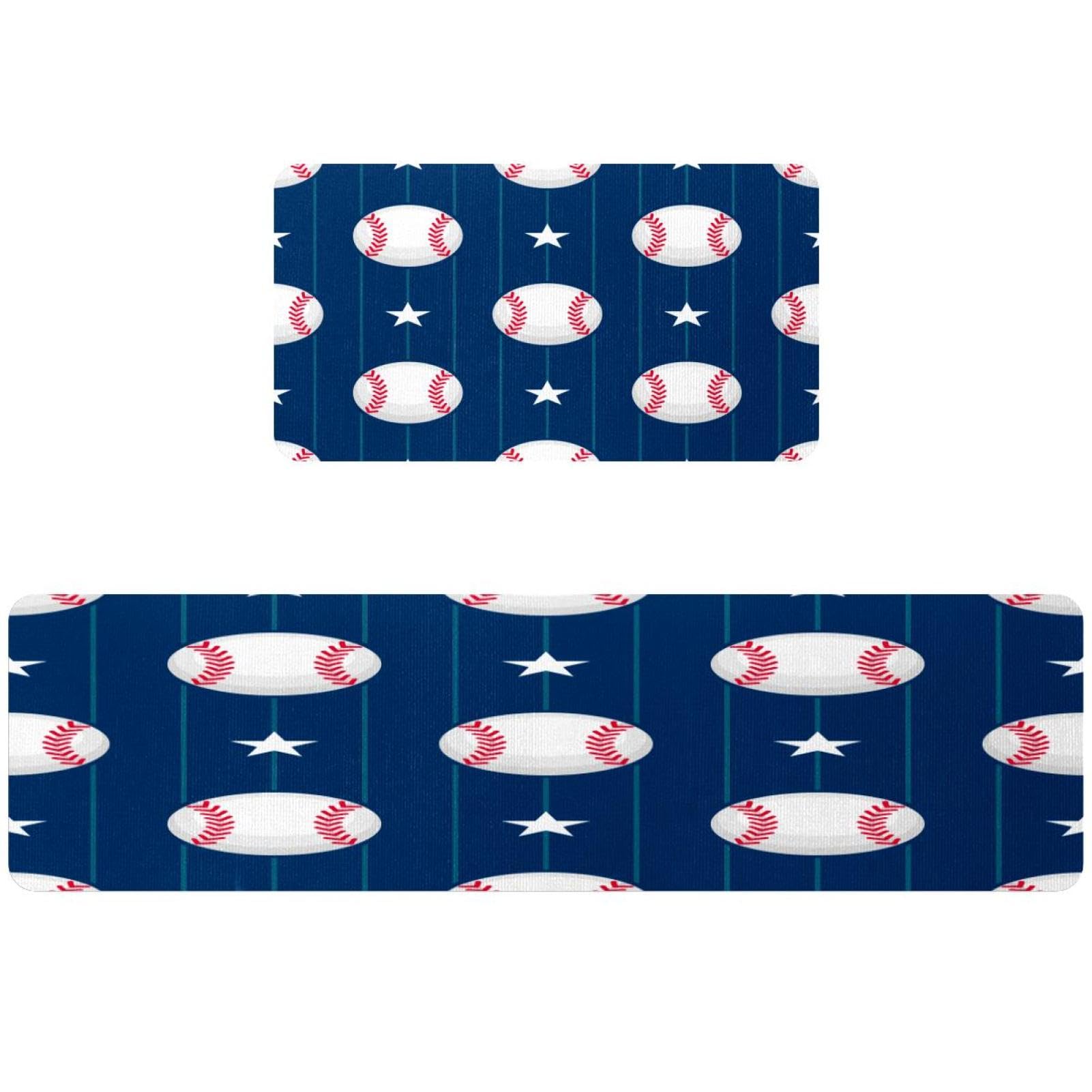 Tapis de cuisine lavable lot de 2 antidérapant et absorbant à motif baseball