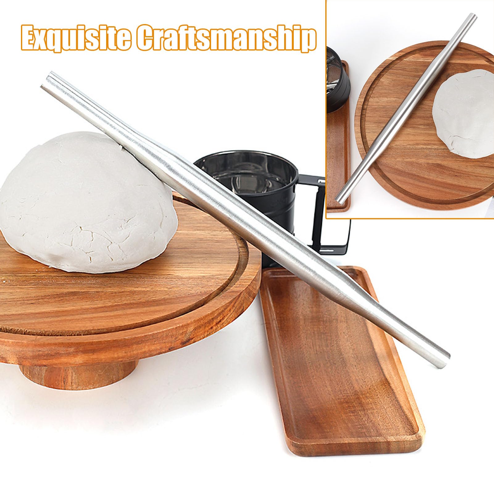 Rodillo de amasar de acero inoxidable 304, antiadherente, portátil, profesional, para masa de pizza, para hornear pasteles, pasta, pizza, galletas (37,2 cm)