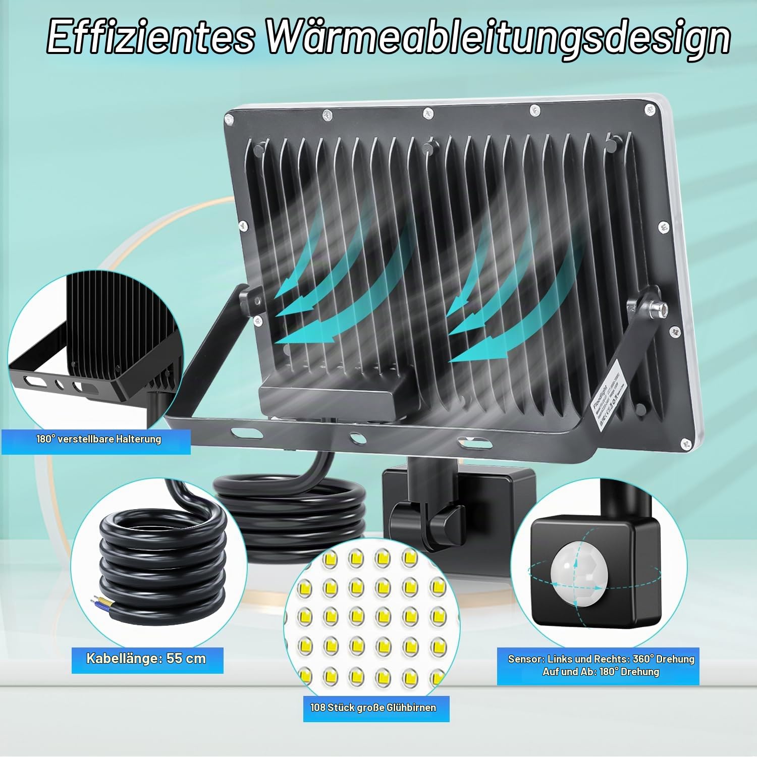 LED Strahler mit Bewegungsmelder Außen 100W 10000LM Außenlampe 2 PC | LED Scheinwerfer mit Bewegungsmelder IP67 Wasserdichte, Außenleuchte mit Bewegungsmelder 6500K für Lager Garten Garage Keller