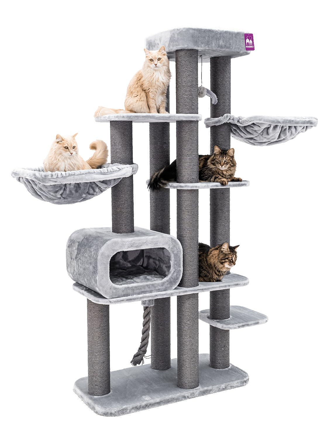 Petrebels Drapak XXL Interstate 199 cm, Maine Coon, duży drapak o grubości Ø 12 pni sizalowych, kolor szary
