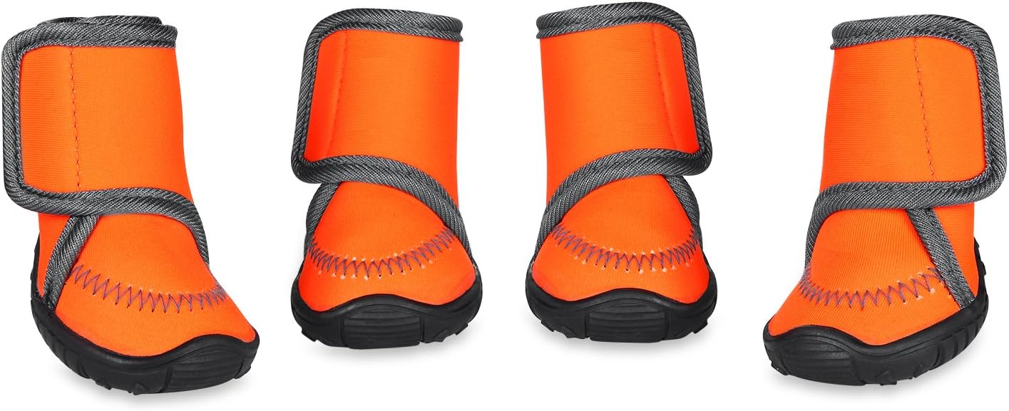 Prumya Dog Boots Waterproof Paw Protectors Dog Shoes with Adjustable Straps and Rugged Anti-Slip Sole, 4pcs (M)