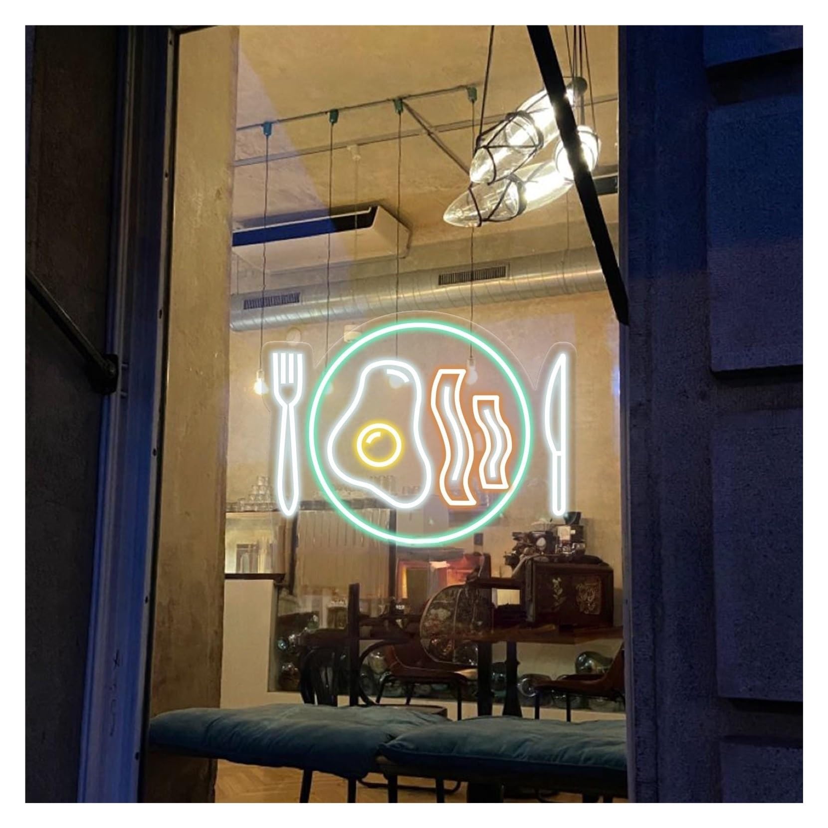 RONGCH Hanging Art Signs Bacon & Eggs Neon Sign,Suitable for Breakfast Restaurant Kitchen Wall Decor with Dimmable 50cm(C)