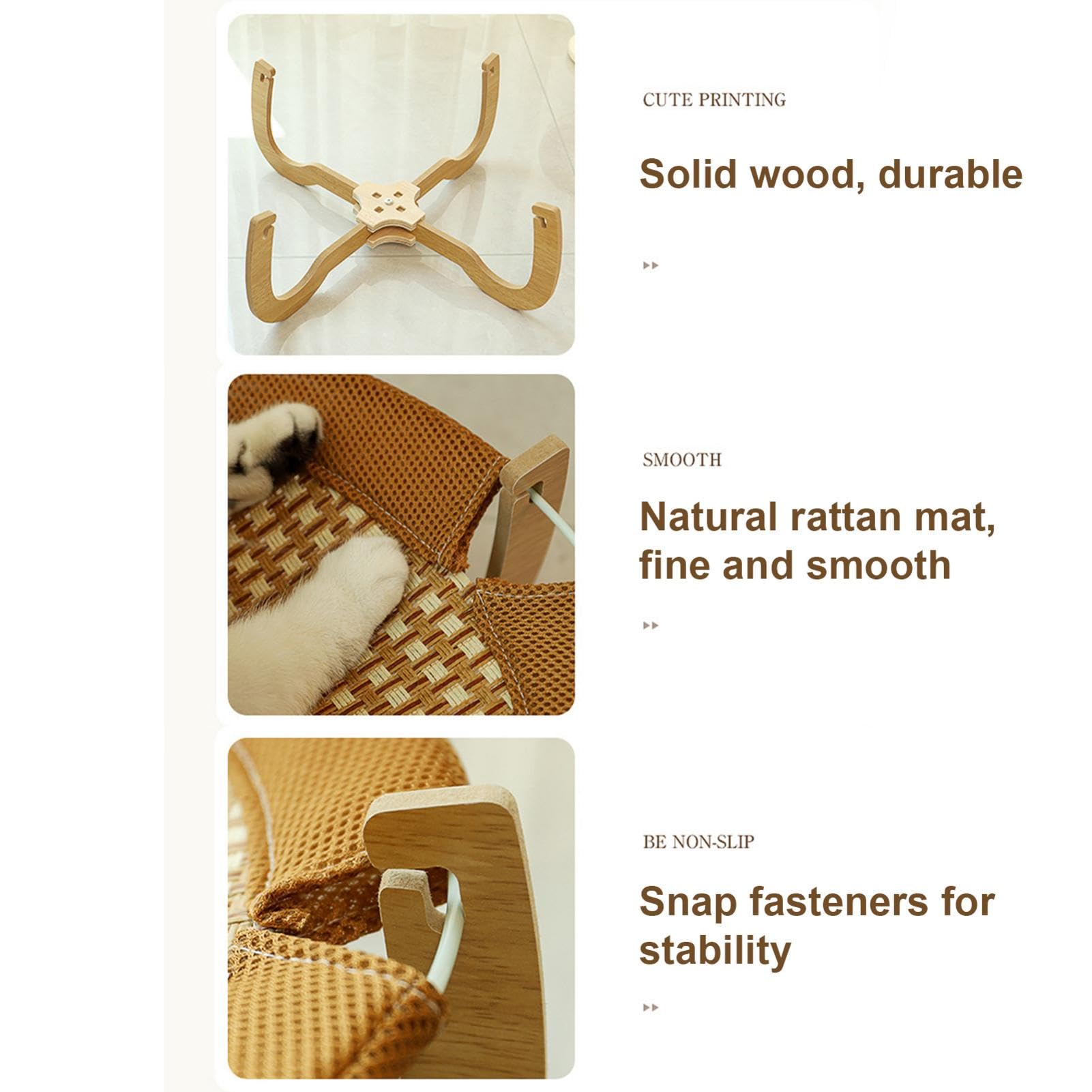 Cama de Ratán Transpirable y Súper Fresca para Gatos y Mascotas - Elevada, Resistente a los Arañazos, con Base de Madera