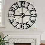 LEIKE Large Wall Clocks for Home Decor,Modern, 16" Round, Rustic, Silent Non Ticking, Battery Operated, Black Metal Roman Numerals, Decorative Clock for Living Room/Bedroom/Kitchen