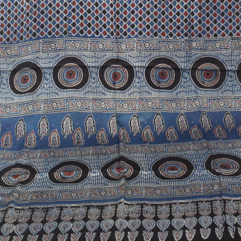 Image of Ethnics of Kutch Womenss Ajrakh Modal Silk Natural Dye Hand Block Print Saree with Blouse Piece - 5.5 Mtr Length