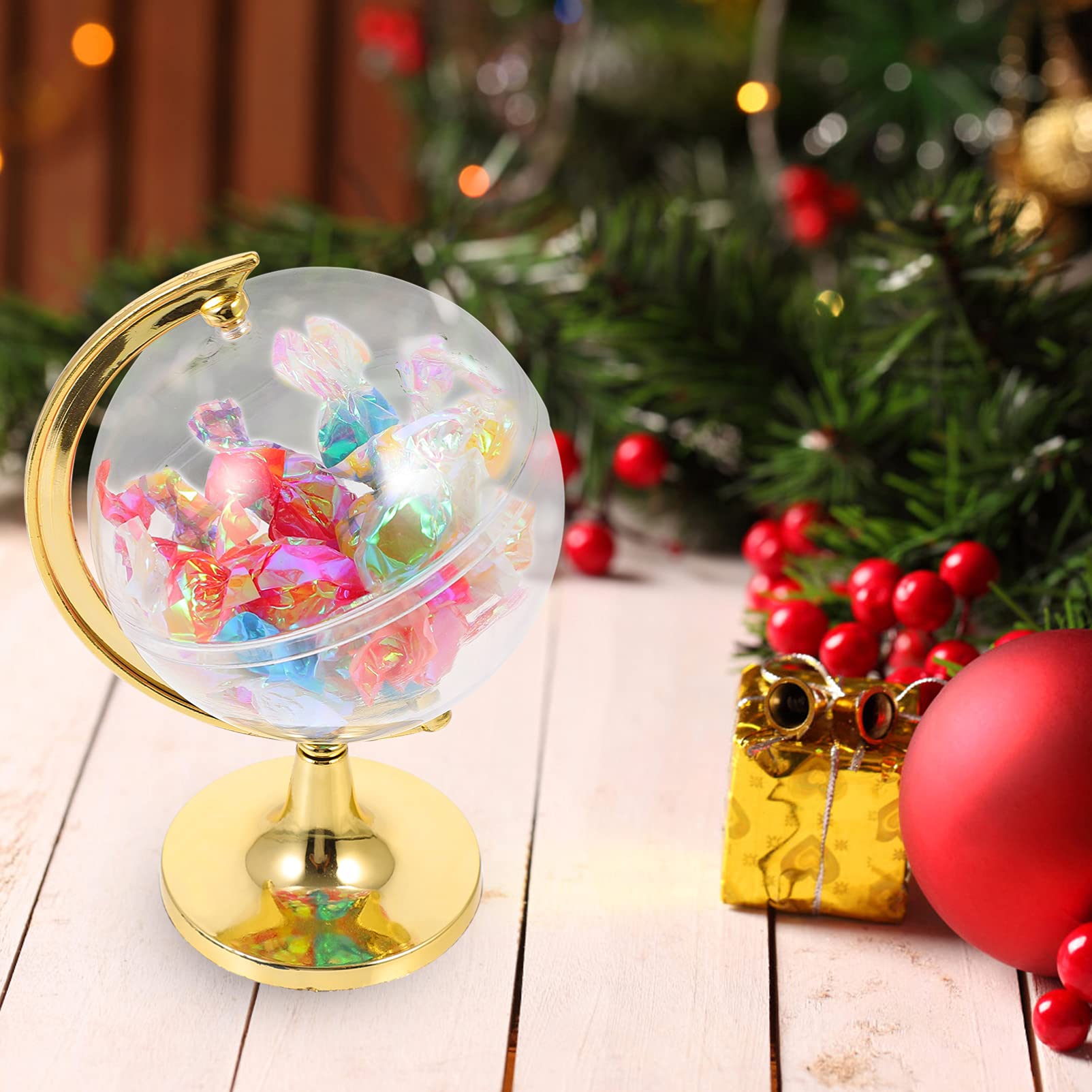 PRETYZOOM Fillable Earth Shape Candy Jar 10pcs Mini Globe Candy Boxes Wedding Favor Box with Base Earth Day Party Favor Kids Party Candy Container Golden