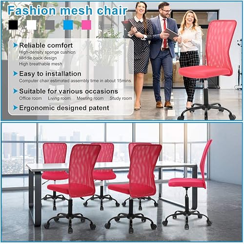 Miniatura 6 de Silla de escritorio de oficina en casa, silla de oficina sin brazos, silla de malla con respaldo medio, silla de computadora pequeña, silla de