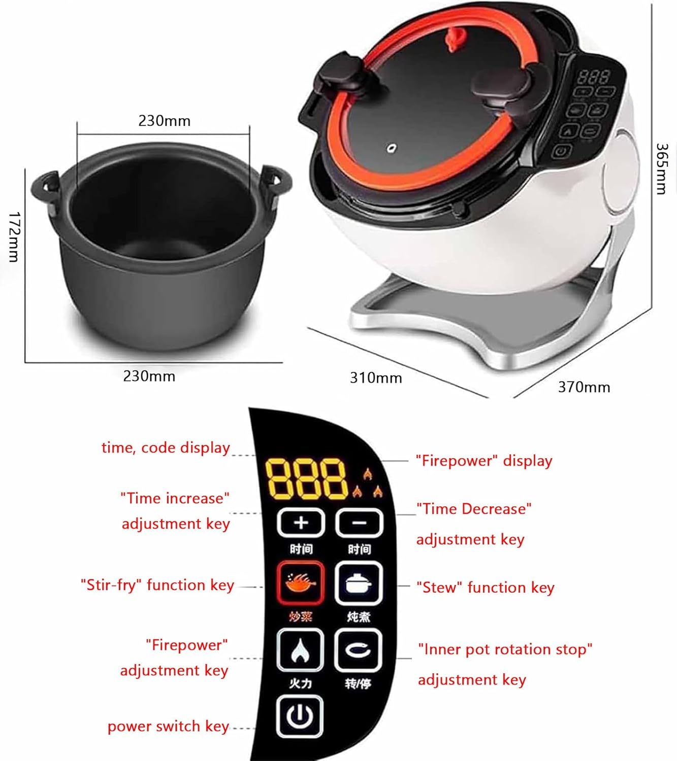 6L Multifunctional Cooking Wok, 360° Rotatable Drum Type Stir-Fry Machine Cooker, 2000W Automatic Stir Frying Machine, Non-Stick Pan Fried Rice Machine for Restaurant Hotel
