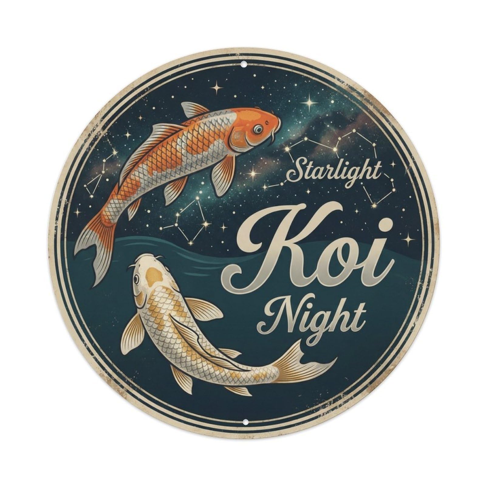 Tgrcjimh Style Metal Tin Sign Koi Fish Night Constellation Japanese Vintage