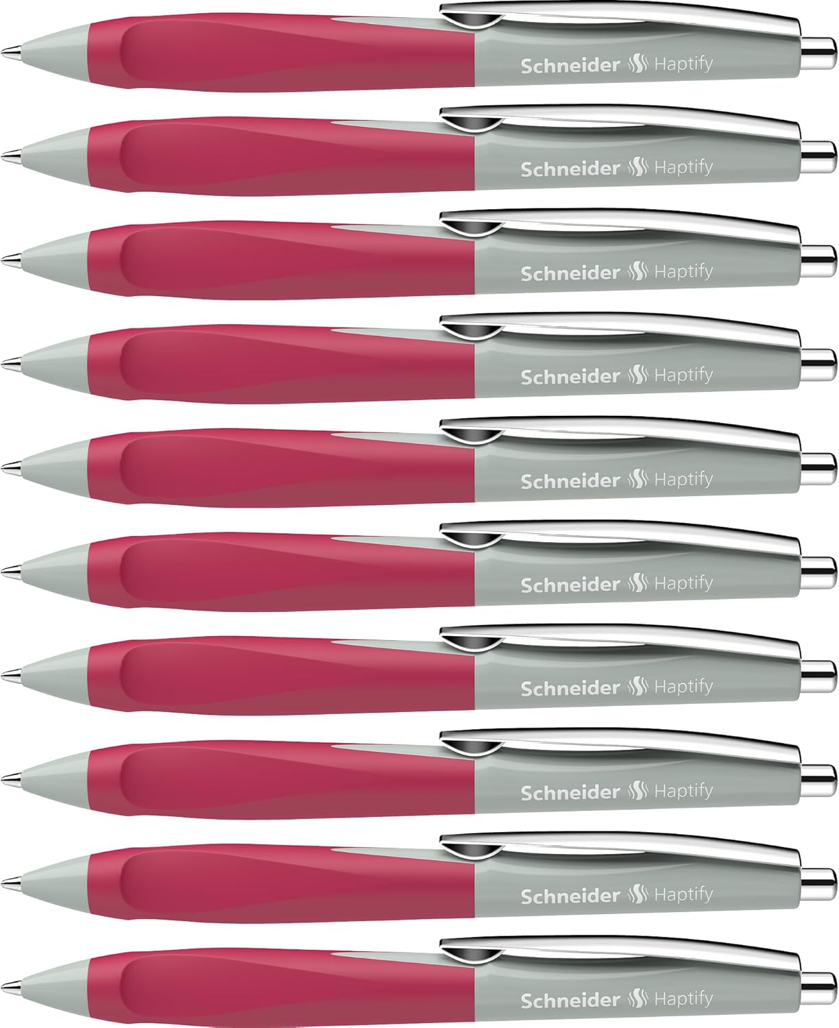 Schneider Haptify 135329 Ballpoint Pen (Line Width M, Ink Colour: Blue) Pack of 10, Sage Grey/Magenta