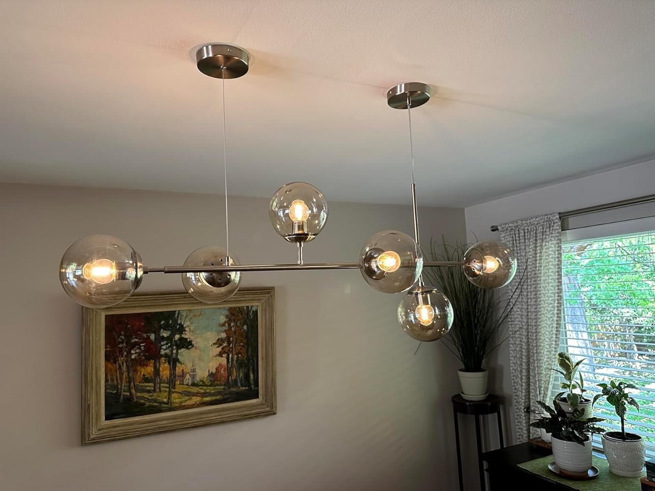 Olive Tree 6 Head Branch Tinted Glass Kitchen Island Pendant Light