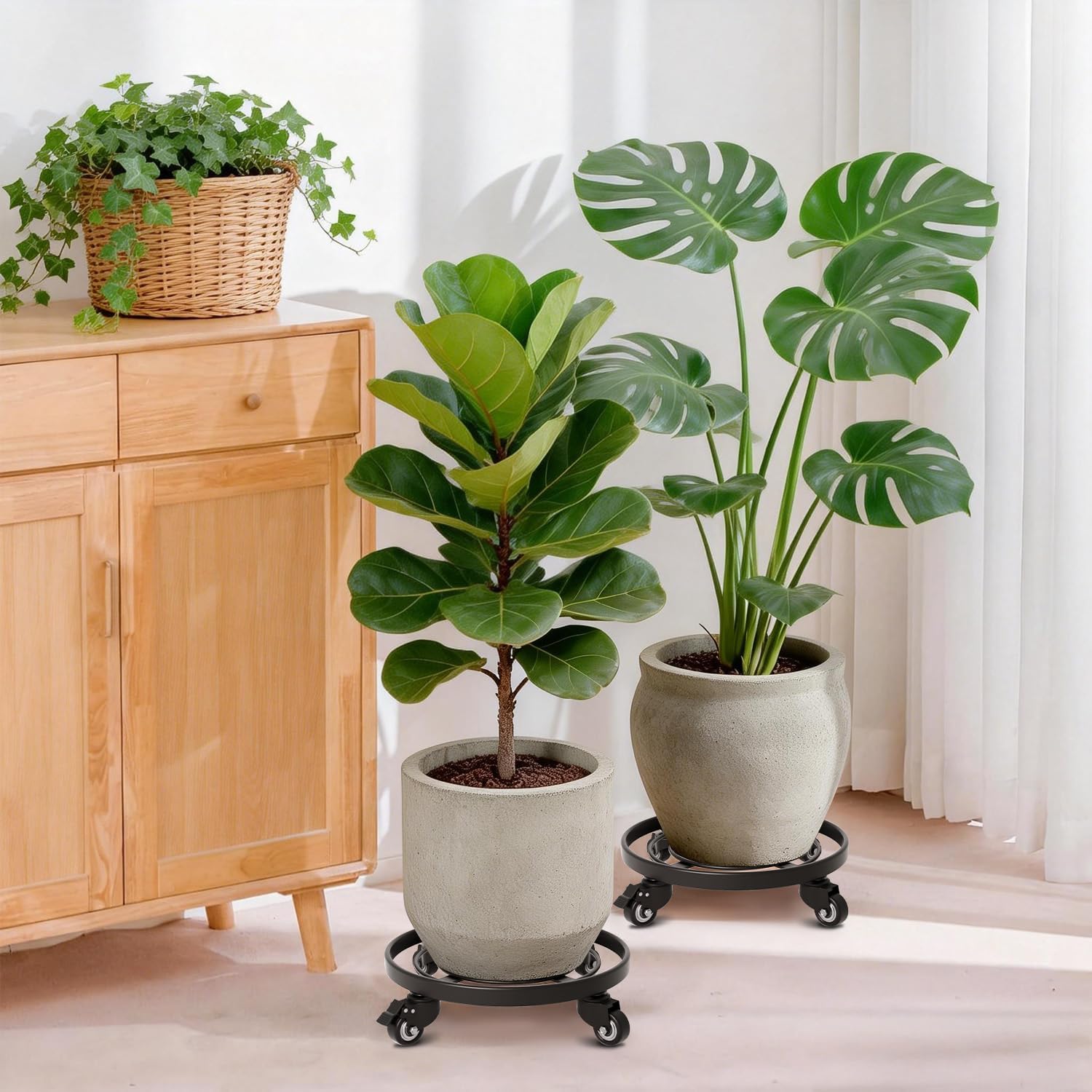 Amagabeli Plateau à roulettes pour Plantes 35cm 2pcs Support Pot de Fleurs Caddy Extérieur Noir