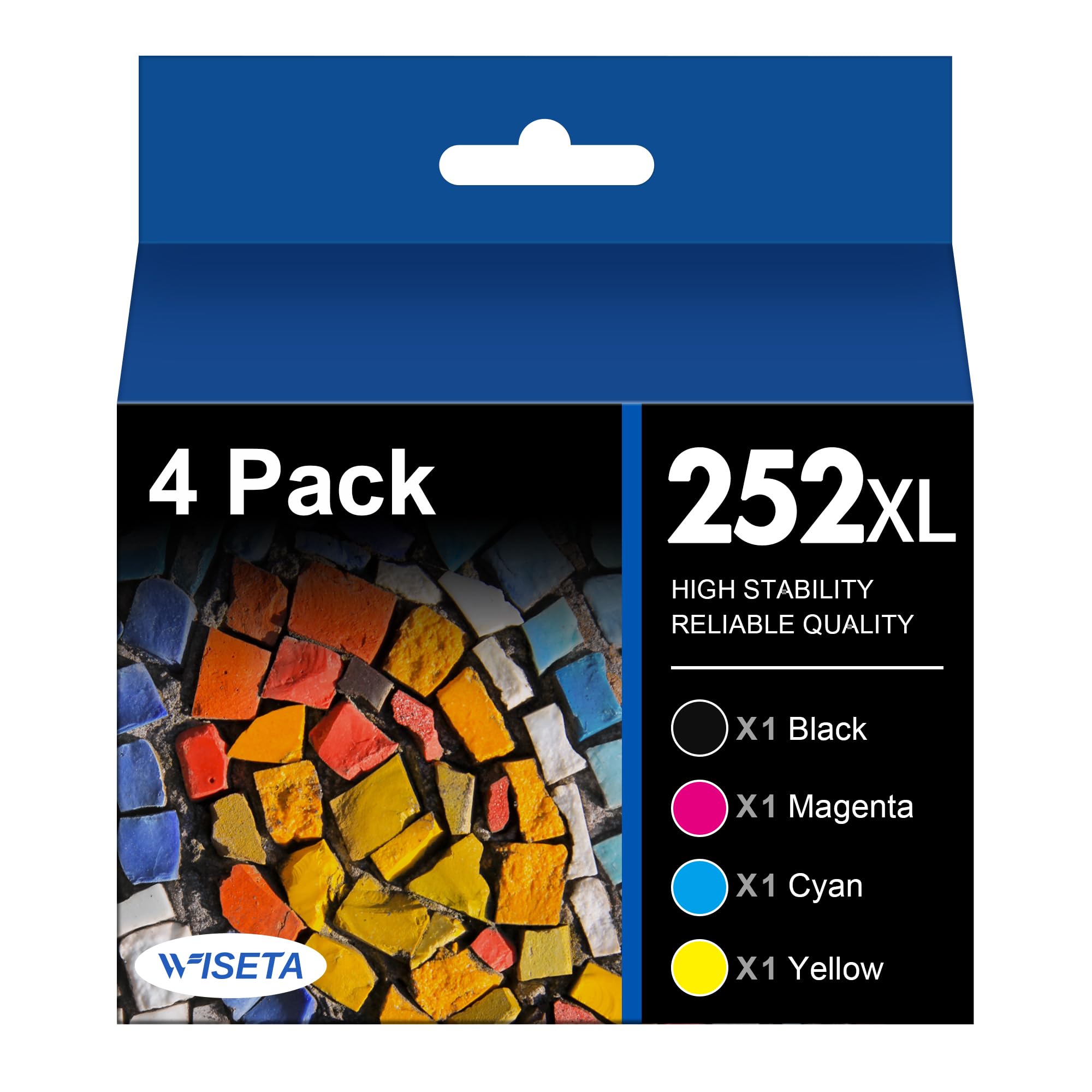 Wiseta Remanufactured Ink Cartridge Replacement for Epson 252XL 252 XL T252XL120 to use with Workforce WF-7110 WF-7720 WF-7710 WF-3620 WF-3620 WF-3640 (Black, Cyan, Magenta, Yellow 4 Pack)