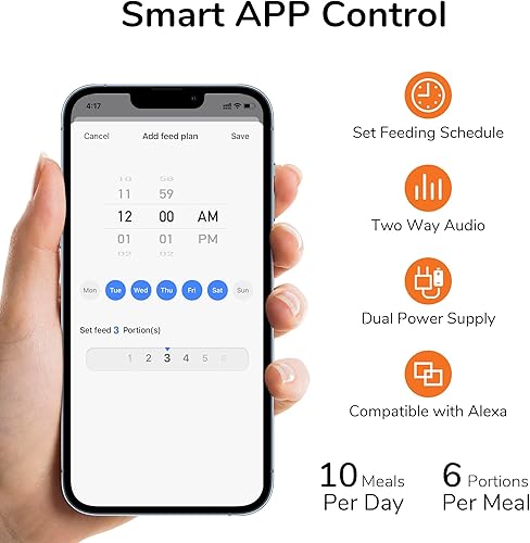 Miniatura 2 de FUKUMARU Comedero automático para gatos, alimentador automático 2 en 1 para mascotas con cámara y audio, compatible con comidas de bricolaje y