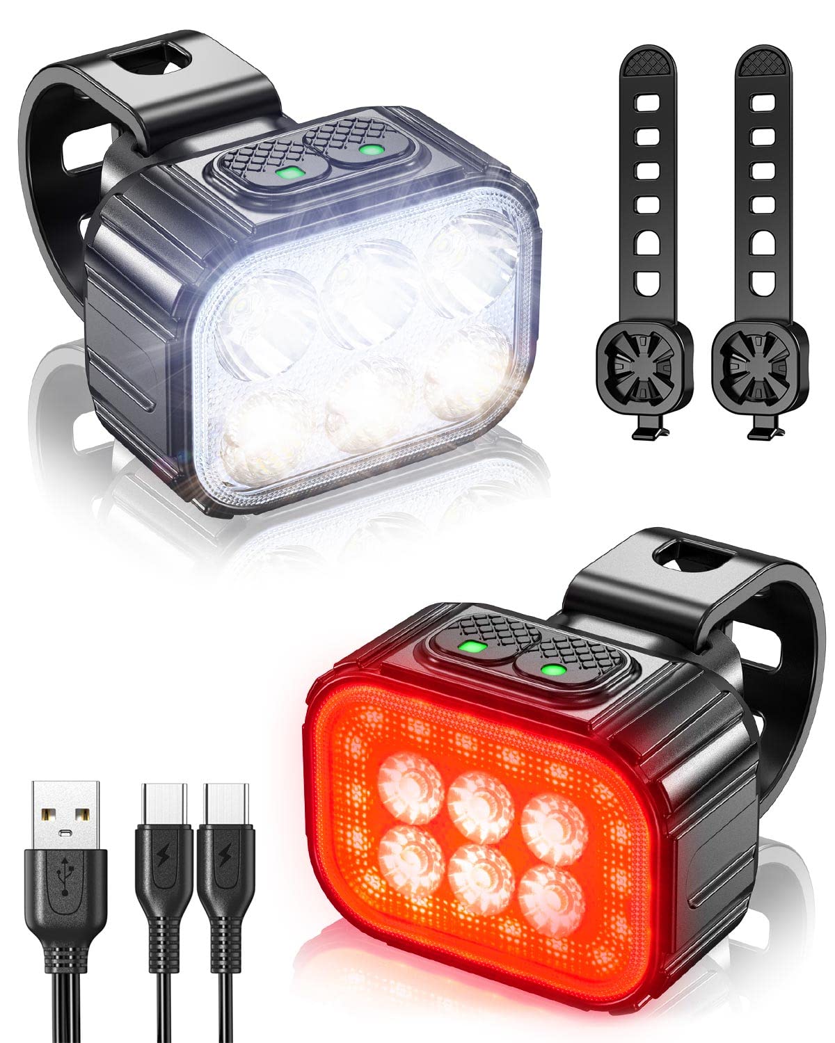 Bike Lights Front and Back, 2025 Upgrade Super Bright Bicycle Lights IPX4 Waterproof Cycle Lights, Durable Bike Light Easy To Install USB Rechargeable Mountain Bike Lights For Riding