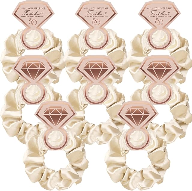 Boyigog Hair Scrunchies for Women,Bridesmaid Scrunchie Set, 8 Pieces Satin Hair Ties for Girls, Elastics Ponytail Holders Bobbles for Bridal Hen Party Shower Wedding Gifts (beige)