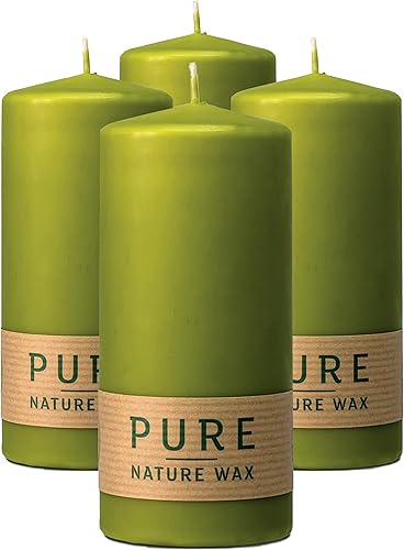 HYOOLA Velas de pilar naturales puras, hechas de cera 100% natural, sin parafina, 2.3 x 5 pulgadas, velas de pilar verdes, paquete de 4