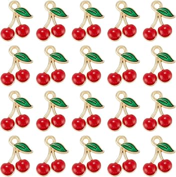 SUNNYCLUE 1 Box 60Pcs Red Cherry Charm Enamel Fruit Charms Bulk Golden Metal Alloy Fruits Food Cherries Mini Dangle Charm for Jewelry Making Charms Bracelets Necklace Earring DIY Crafts Accessories