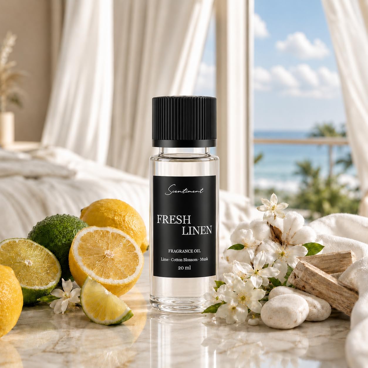 Scentiment Fresh Linen Diffuser Oil - Premium Hotel Scent with Notes of Lime, Cotton Blossom & Musk Home Scent, Hotel Fragrance Oil Diffuser Refill - 0.68 fl oz (20 mL)