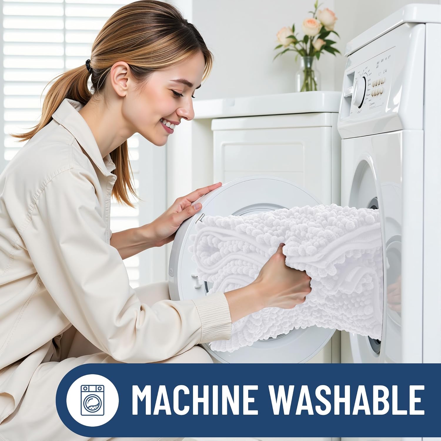 Smiry Bathroom Rugs Mat 48x32, Extra Soft Absorbent Chenille Bath Rugs, Non Slip Rubber Backing Machine Washable Quick Dry Bath Mats for Bathroom Floor, Tub, Shower, Home Decor Accessories, White - Image 6