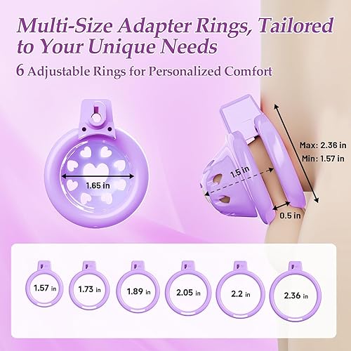 Miniatura 11 de Preciosa jaula de castidad masculina rosa, dispositivos de castidad ligeros con cabeza de silicona suave, 6 anillos para el pene para el pene, jaula