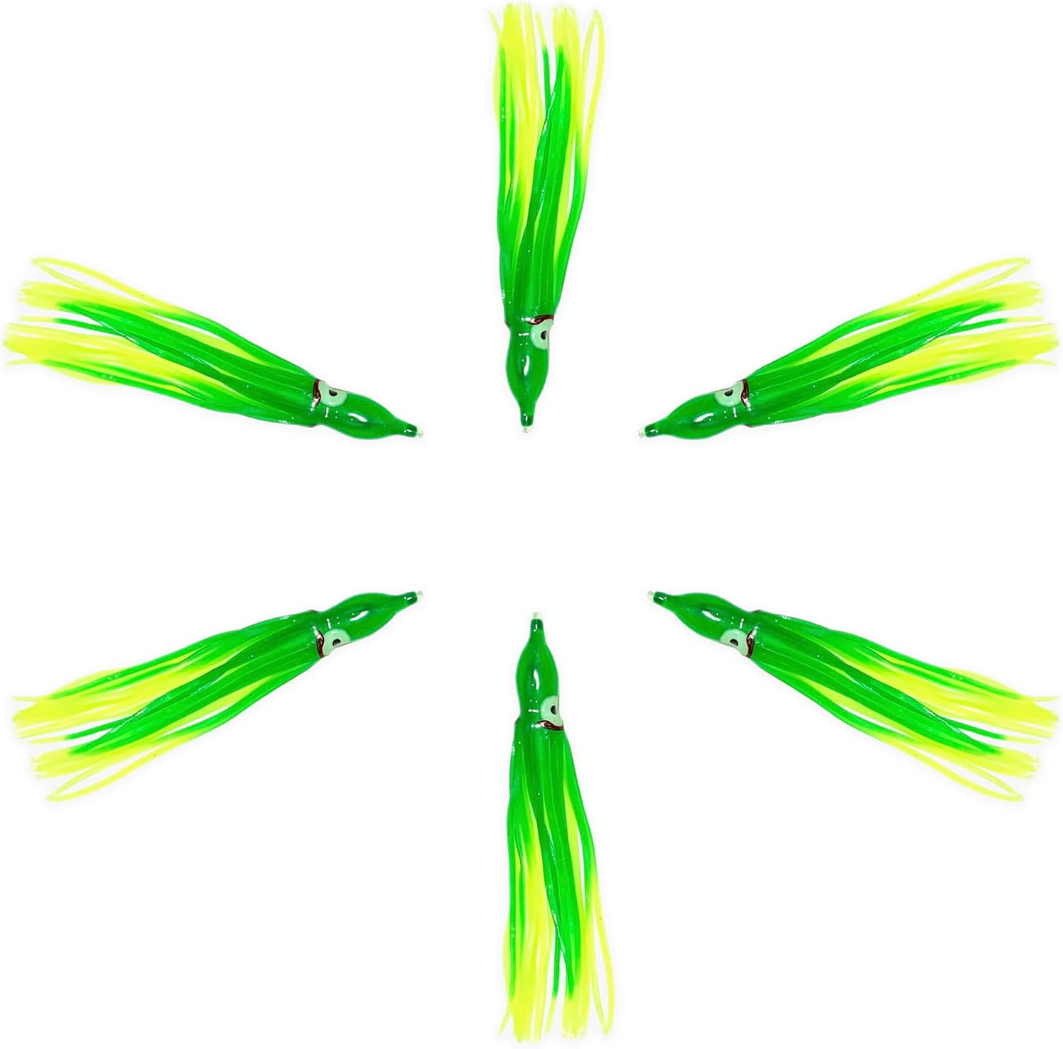 4.75" Trolling Squid Skirts, Fishing Lures, 40 Pcs Green Chartreuse, for Offshore Trolling & Casting, Ideal for Salmon, Tuna, Mahi & Saltwater Fishing