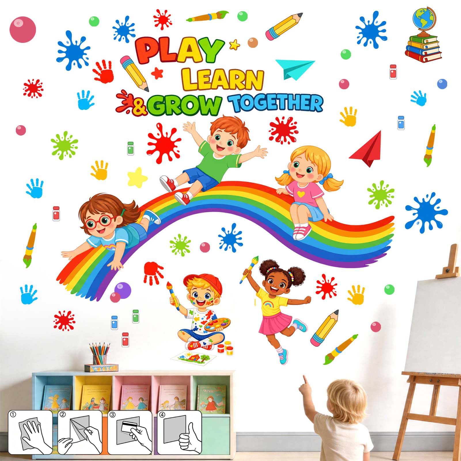 Autocollants muraux arc-en-ciel amovibles pour salle de classe enfant