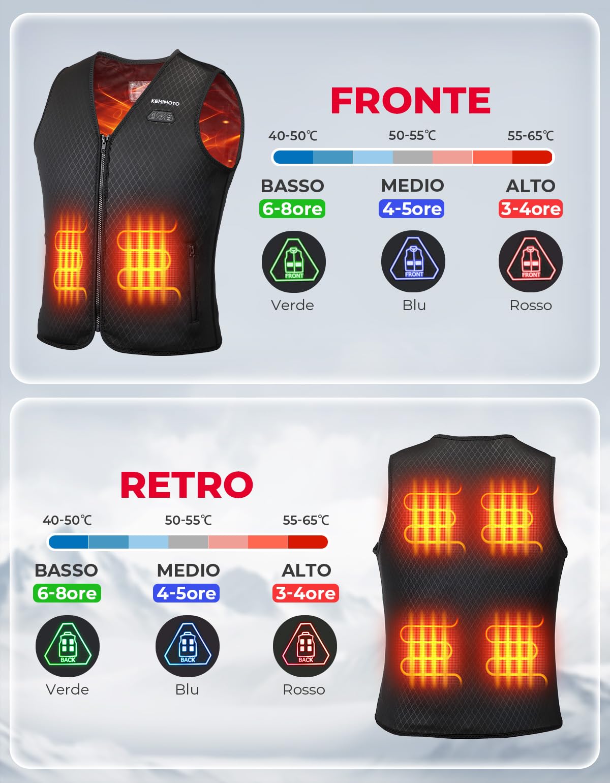 KEMIMOTO Gilet Riscaldato Donna, Elettrico Gilet Riscaldato con USB, Giubbotti Riscaldati con 3 Temperature per all’aperto Lavoro Sci Escursionismo Caccia Moto (Senza Batteria)